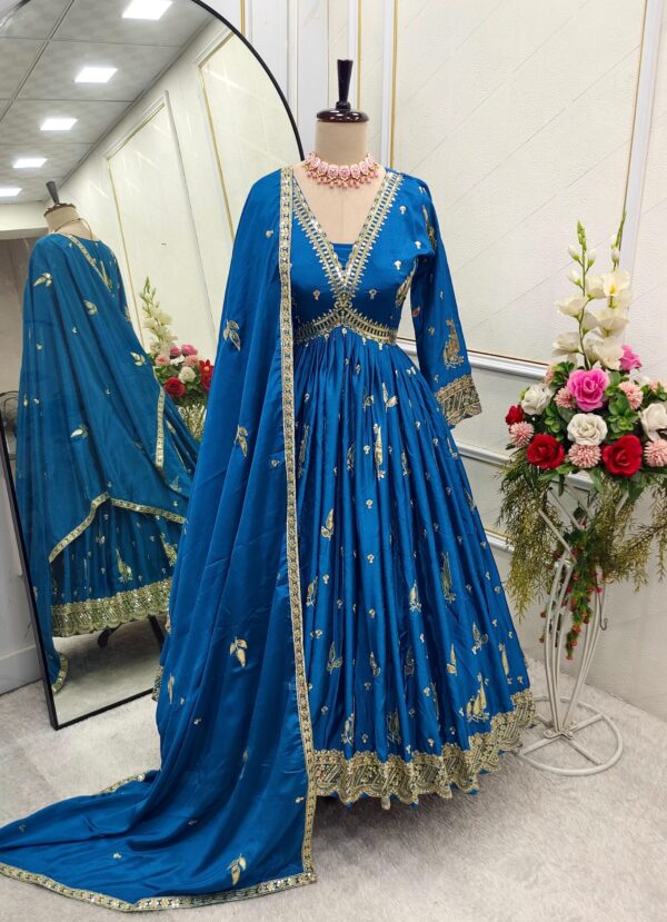 Ready To Wear Fully Stitched Aliya-Cut Gown with Pant and Dupatta.