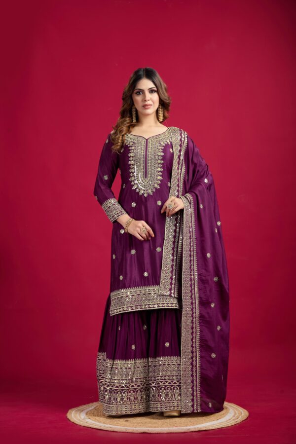 Ready made Fully stitched Heavy Embroidery Sequence Work Top, Plazo And Dupatta. - Image 17