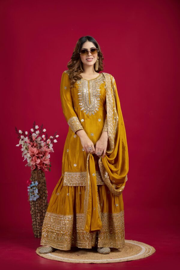 Ready made Fully stitched Heavy Embroidery Sequence Work Top, Plazo And Dupatta. - Image 9