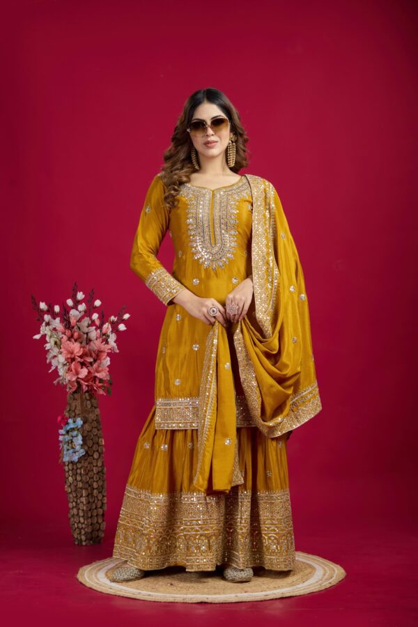 Ready made Fully stitched Heavy Embroidery Sequence Work Top, Plazo And Dupatta.