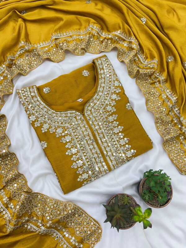 Ready made Fully stitched Heavy Embroidery Sequence Work Top, Plazo And Dupatta. - Image 4