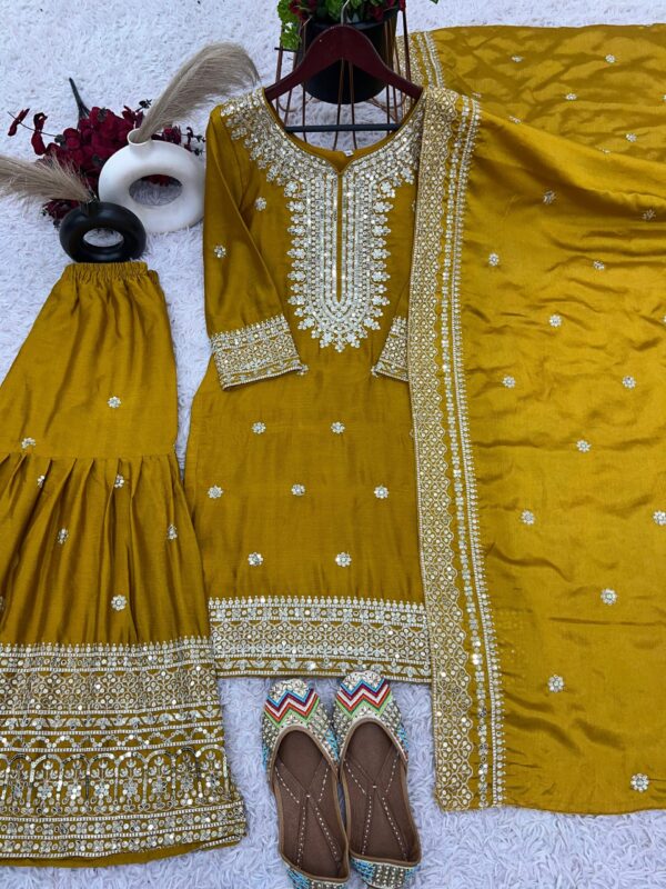 Ready made Fully stitched Heavy Embroidery Sequence Work Top, Plazo And Dupatta. - Image 3