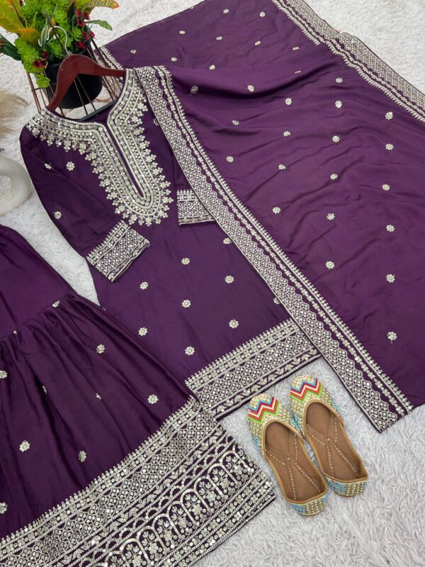 Ready made Fully stitched Heavy Embroidery Sequence Work Top, Plazo And Dupatta. - Image 14