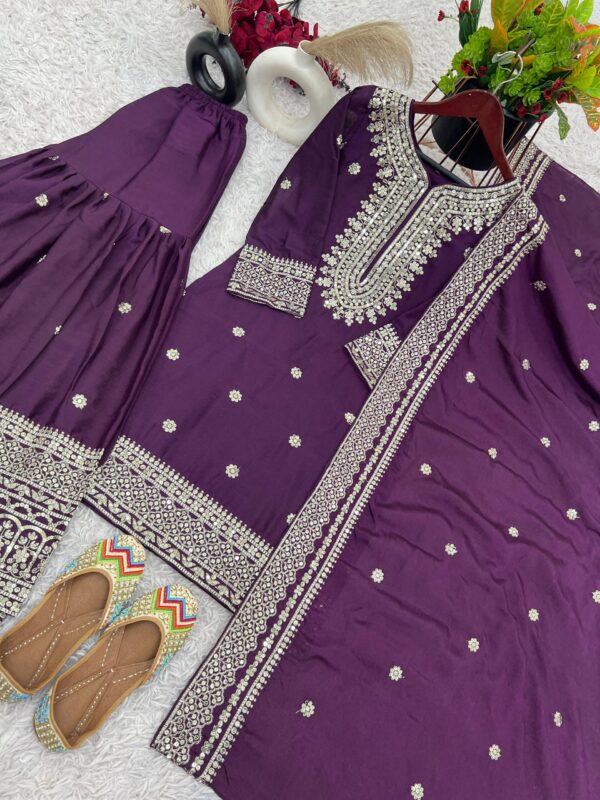 Ready made Fully stitched Heavy Embroidery Sequence Work Top, Plazo And Dupatta. - Image 13