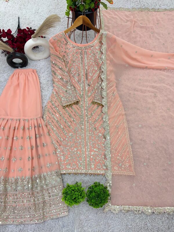 Designer Party Wear Look Ready made Top with Plazzo and Dupatta With Heavy Embroidery Work. - Image 3