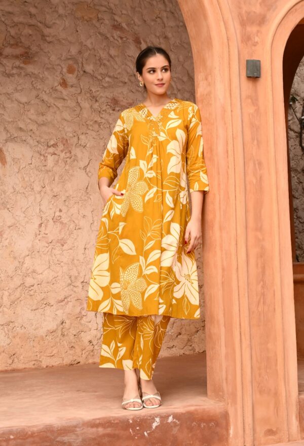 PURE COTTON PRINTED A-LINE KURTI WITH PRINTED PLAZZO SET. - Image 6