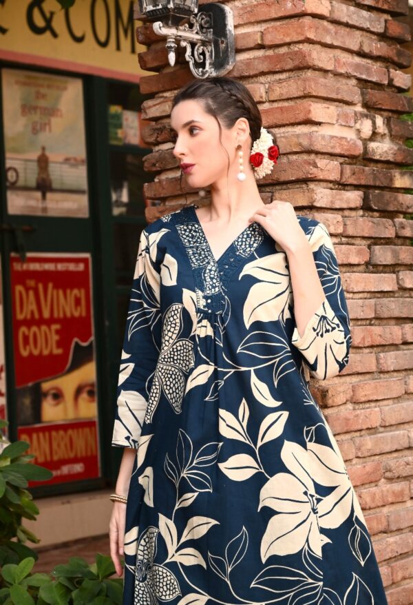 PURE COTTON PRINTED A-LINE KURTI WITH PRINTED PLAZZO SET. - Image 2