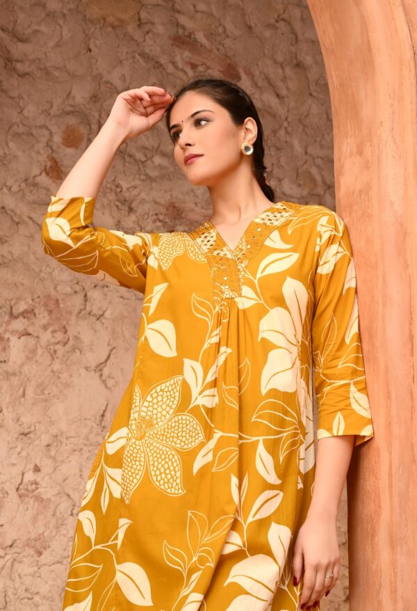PURE COTTON PRINTED A-LINE KURTI WITH PRINTED PLAZZO SET. - Image 5