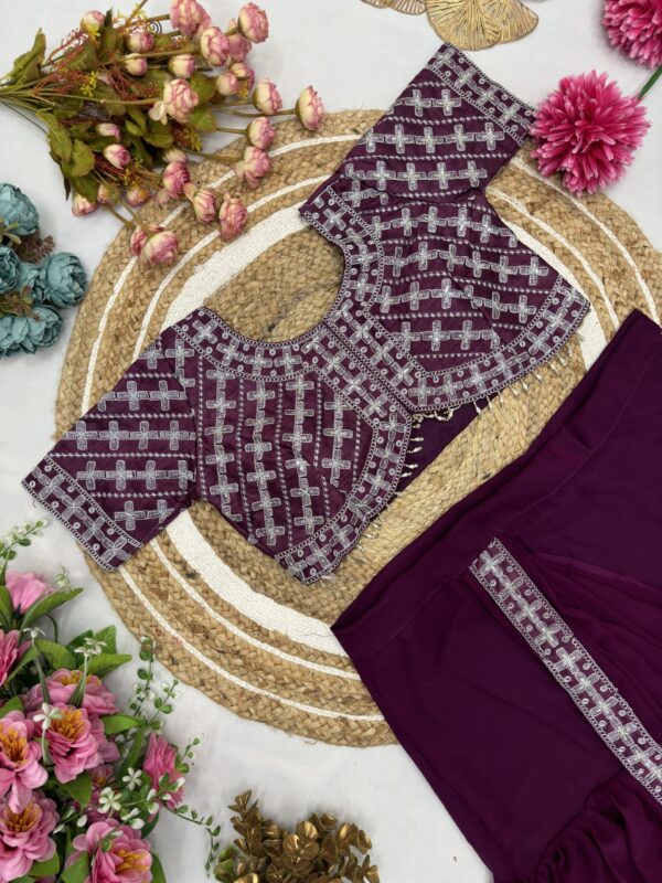 Georgette Ruffle Ready To Wear Saree With Readymade Blouse. - Image 12