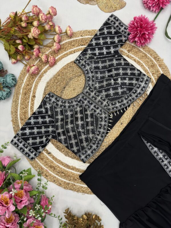 Georgette Ruffle Ready To Wear Saree With Readymade Blouse. - Image 2