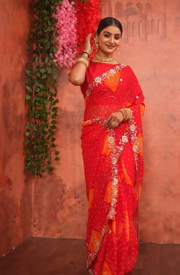 New Launch Chinon bandhej Saree - Image 5