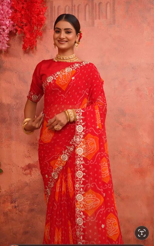 New Launch Chinon bandhej Saree - Image 2