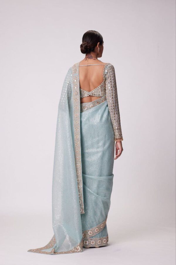 Faux Georgette with Mirror Work Saree & Blouse. - Image 6
