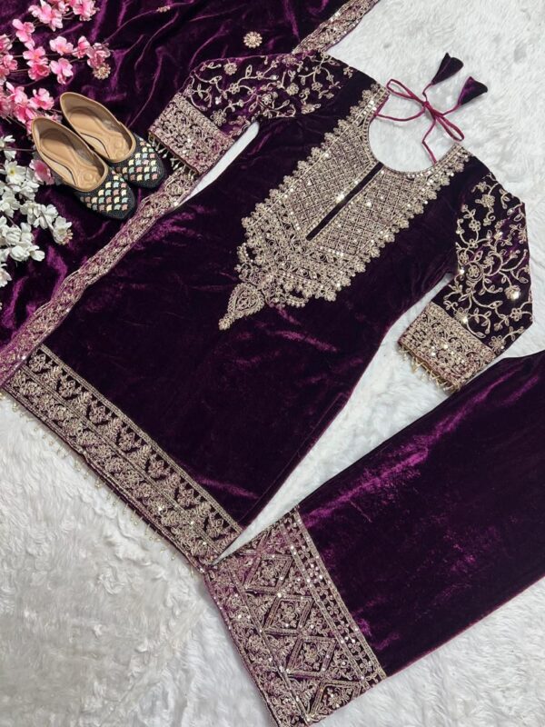 Ready Made Fully stitched Pure Heavy Viscose Velvet Suit. - Image 4