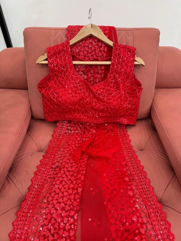 Designer Saree on Soft Net Fabric with Sequence work and Blouse. - Image 2