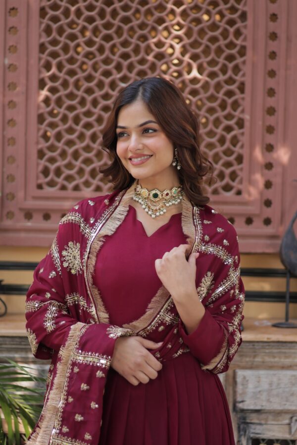 Ready made Fully stitched Star Georgette and Embroidery Zari Sequins-work Gown with designer lace border Work Dupatta.  - Image 6
