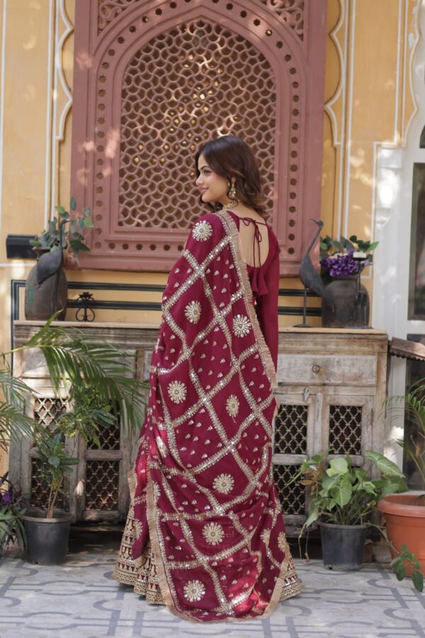 Ready made Fully stitched Star Georgette and Embroidery Zari Sequins-work Gown with designer lace border Work Dupatta.  - Image 2