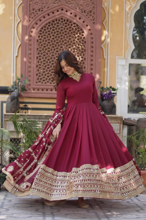 Ready made Fully stitched Star Georgette and Embroidery Zari Sequins-work Gown with designer lace border Work Dupatta.  - Image 5