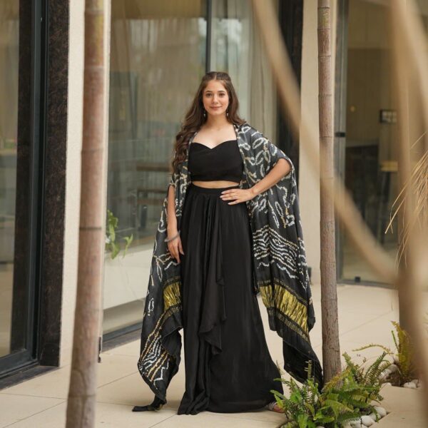 Ready made Party Wear Drape Skirt with choli and Shrug. - Image 9