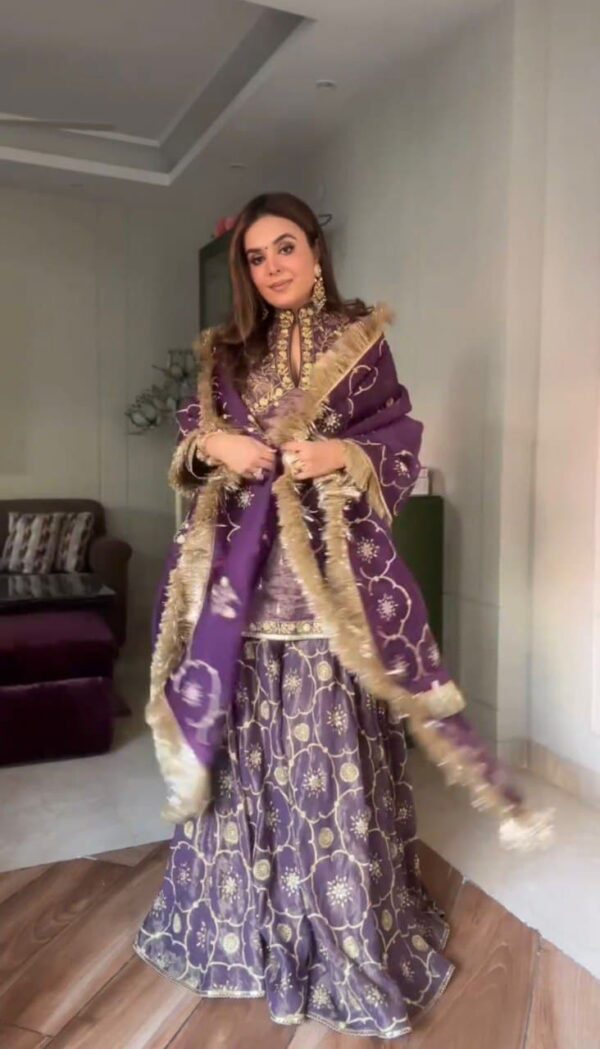 Ready made Party Wear Look Gold Net Top, Plazzo & Dupatta Set. - Image 2