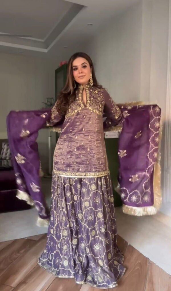 Ready made Party Wear Look Gold Net Top, Plazzo & Dupatta Set. - Image 8