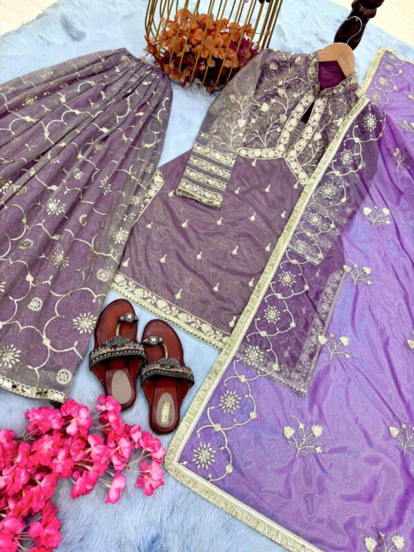 Ready made Party Wear Look Gold Net Top, Plazzo & Dupatta Set. - Image 6