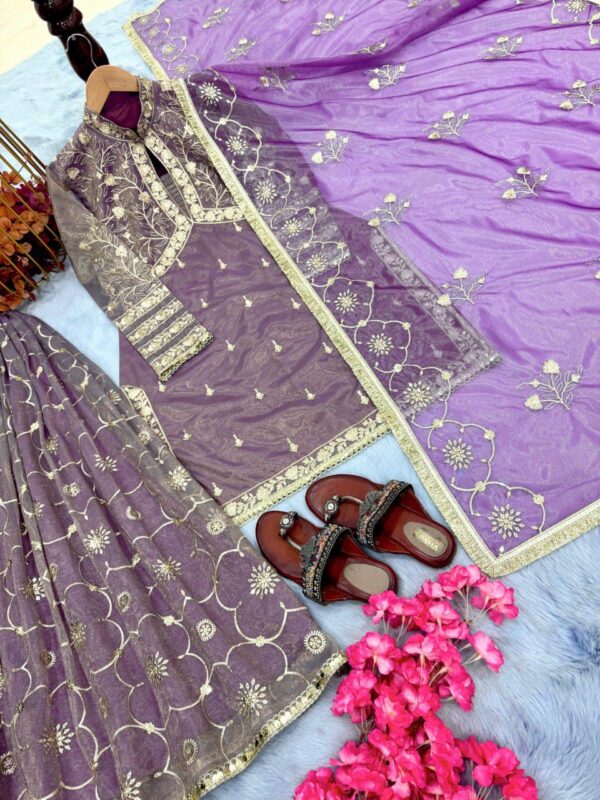 Ready made Party Wear Look Gold Net Top, Plazzo & Dupatta Set. - Image 3