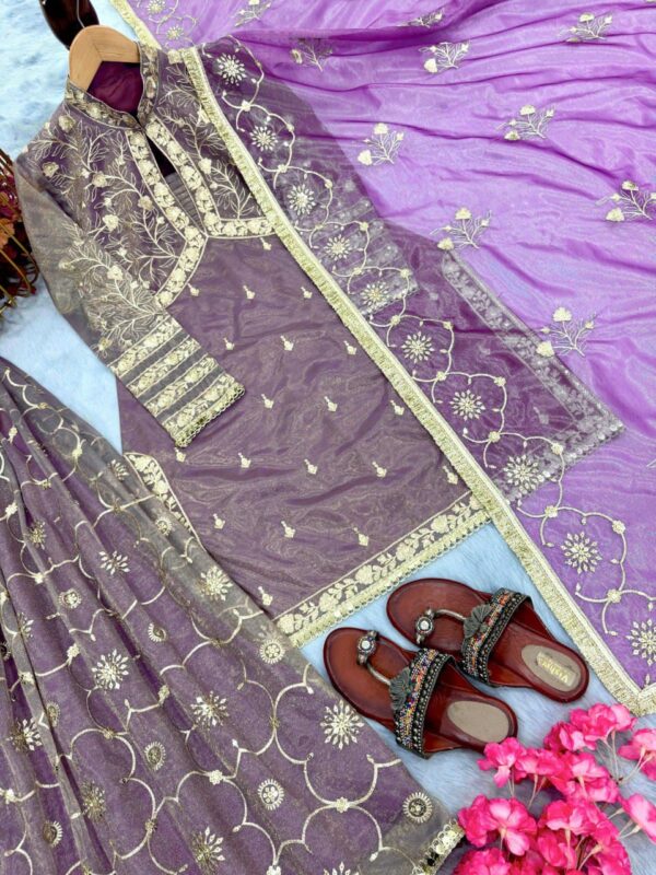 Ready made Party Wear Look Gold Net Top, Plazzo & Dupatta Set. - Image 5
