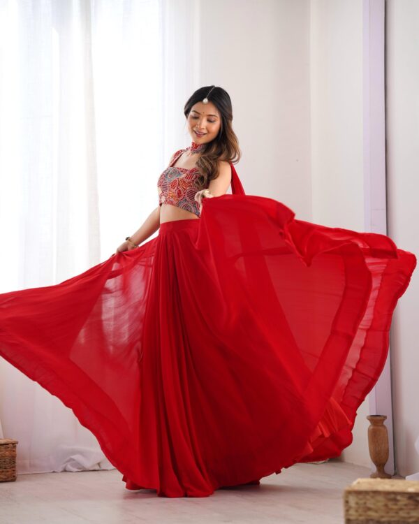 SOFT FOX GEORGETTE BLOOMING FABRIC LEHENGHA FULLY STTICHED