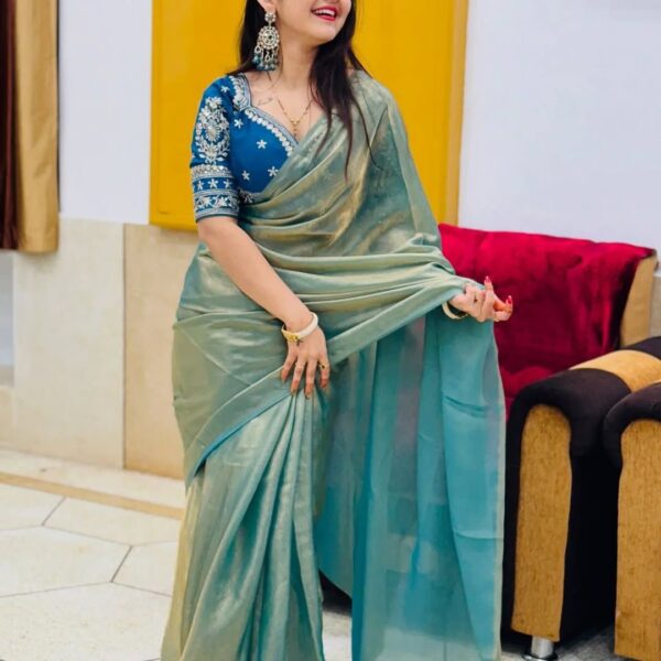 SPACE SILK SAREE WITH READY MADE BLOUSE - Image 3