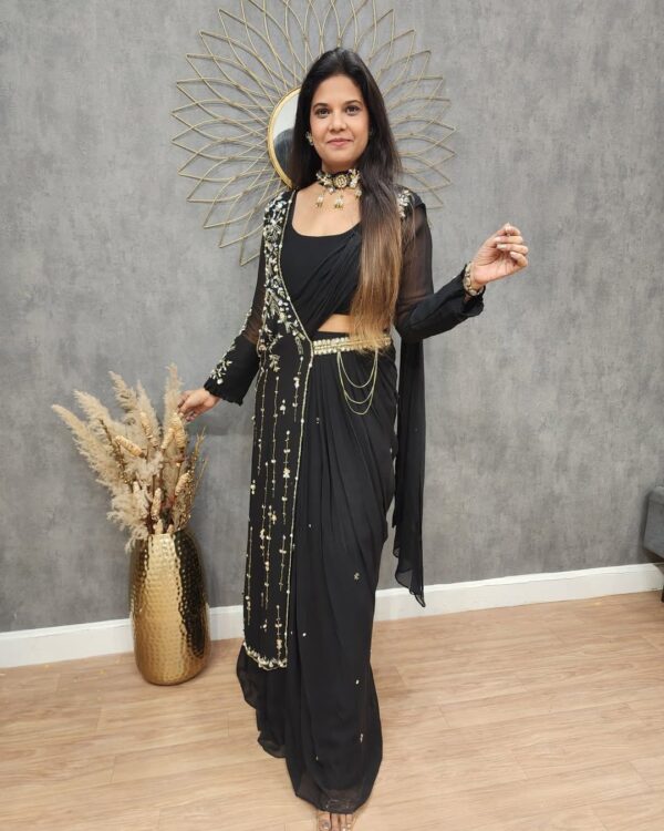 READY TO WEAR LEHENGA SAREE WITH BLOUSE AND SHRUG - Image 6
