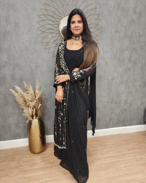 READY TO WEAR LEHENGA SAREE WITH BLOUSE AND SHRUG - Image 7