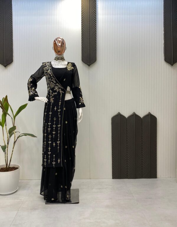 READY TO WEAR LEHENGA SAREE WITH BLOUSE AND SHRUG - Image 4