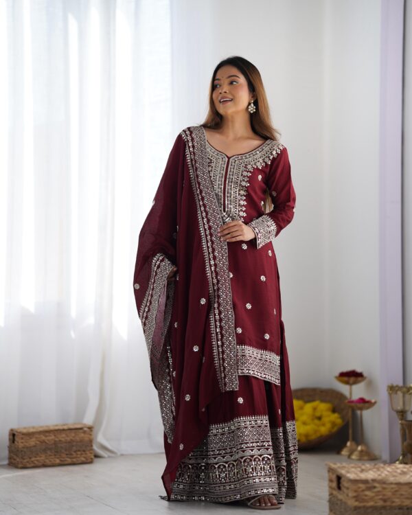 Fully stitched Heavy Embroidery Top with Plazzo And Dupatta - Image 6