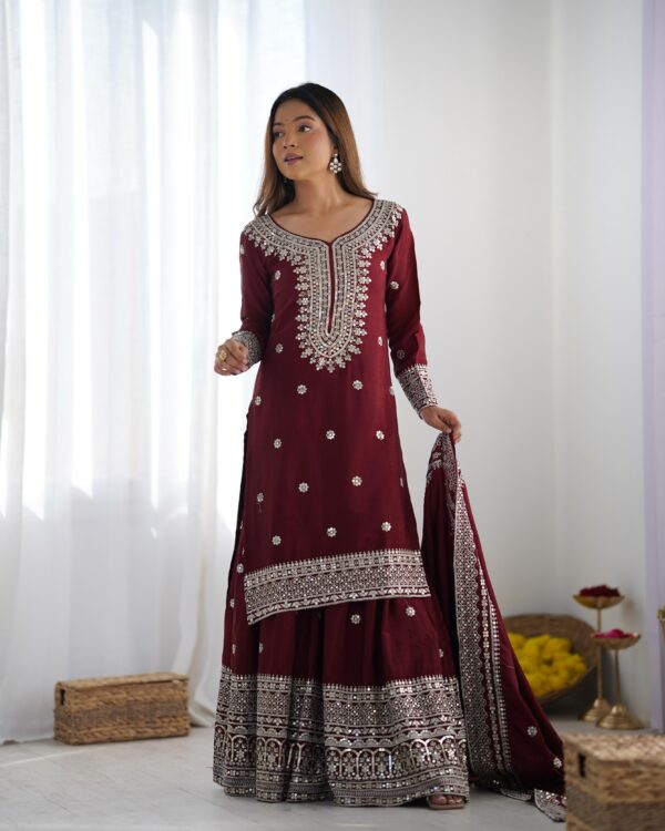 Fully stitched Heavy Embroidery Top with Plazzo And Dupatta - Image 7