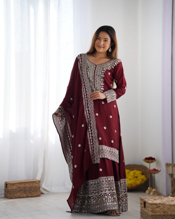 Fully stitched Heavy Embroidery Top with Plazzo And Dupatta - Image 8