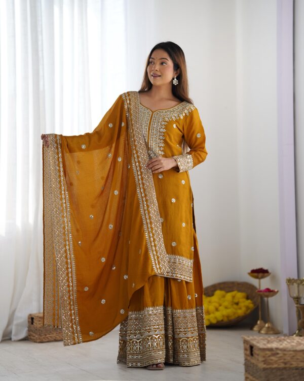 Fully stitched Heavy Embroidery Top with Plazzo And Dupatta