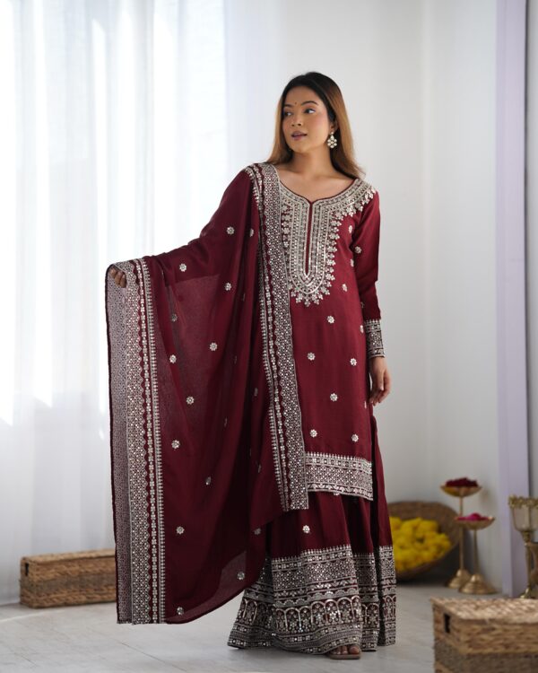 Fully stitched Heavy Embroidery Top with Plazzo And Dupatta - Image 4