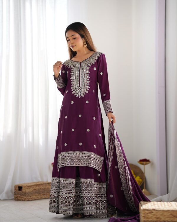 Fully stitched Heavy Embroidery Top with Plazzo And Dupatta - Image 5
