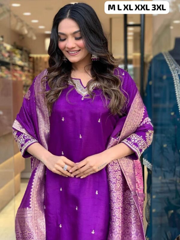 Fully Stitched Heavy Embroidered Suit - Image 11
