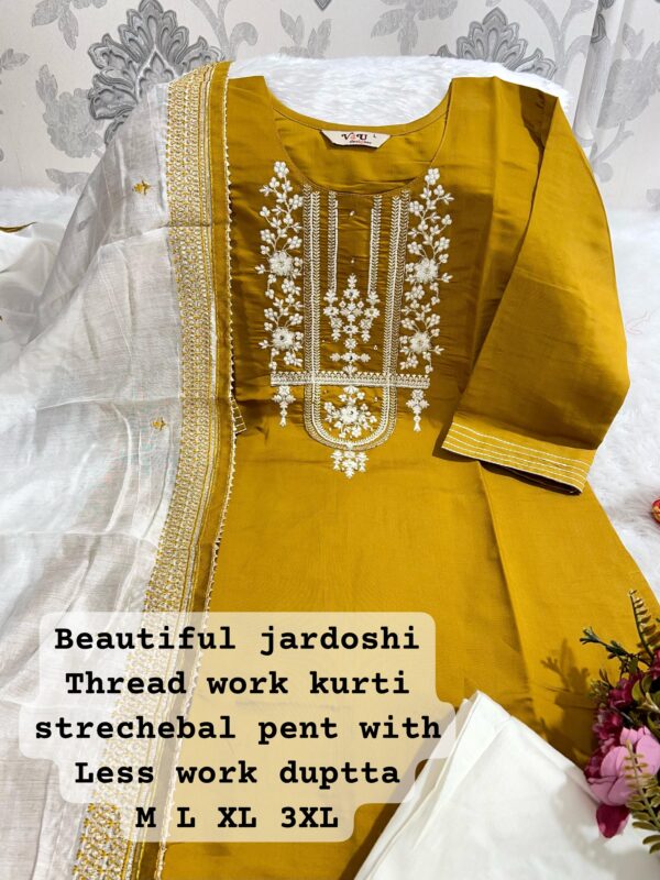 HAND WORK KURTI PENT WITH DUPATTA - Image 3