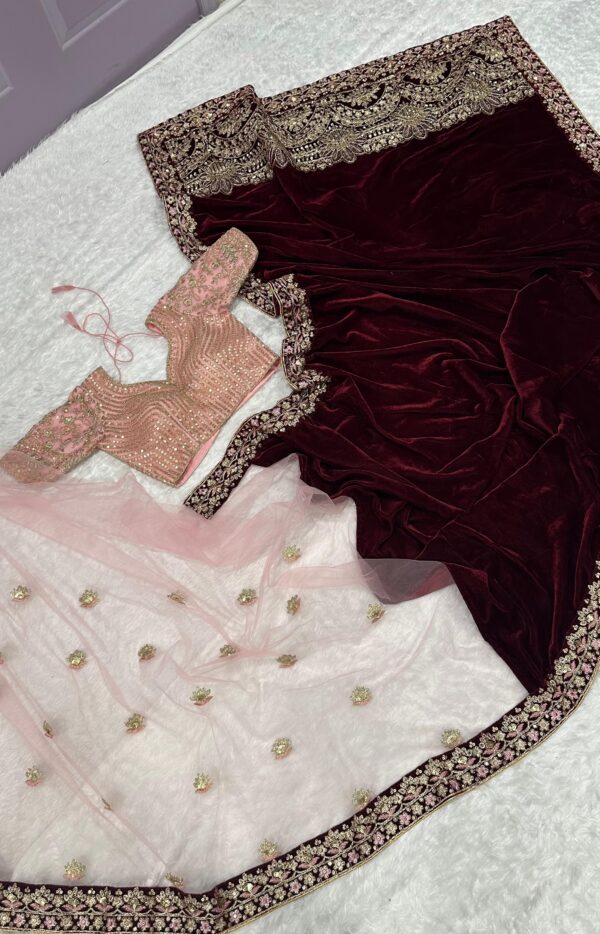  Velvet With Net Gorgeous saree - Image 3