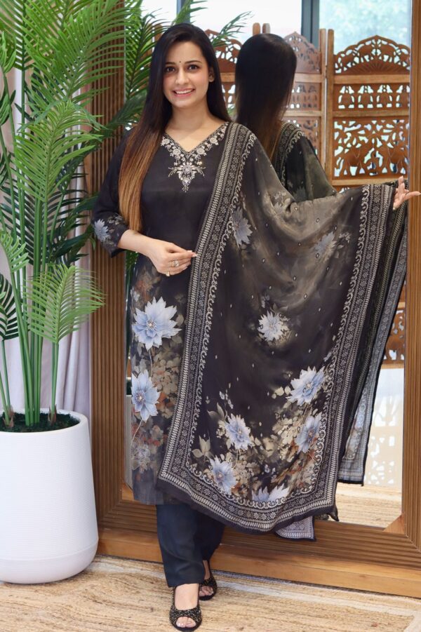 Pure Muslin Silk Printed Kurti, Pant and Dupatta  - Image 5