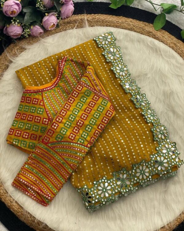 Heavy Sequins with Mirror work Saree - Image 2
