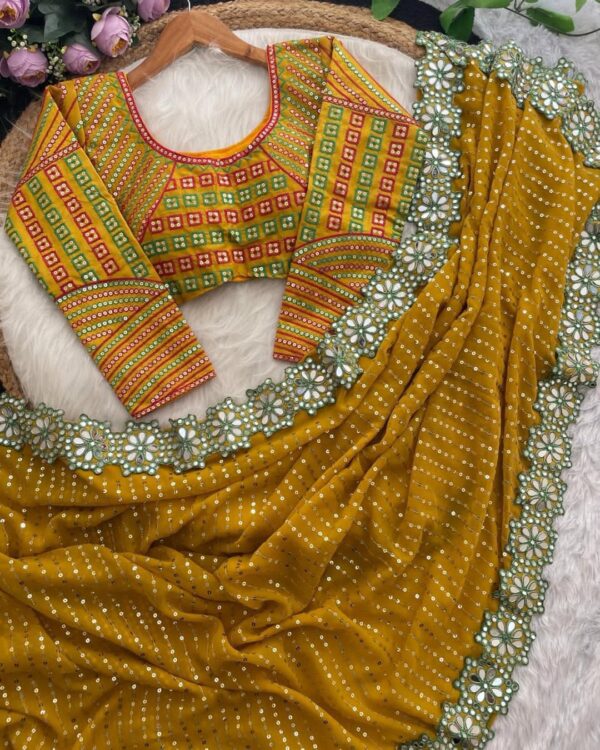 Heavy Sequins with Mirror work Saree - Image 3