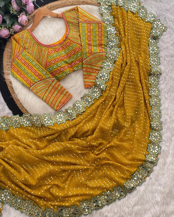 Heavy Sequins with Mirror work Saree - Image 4