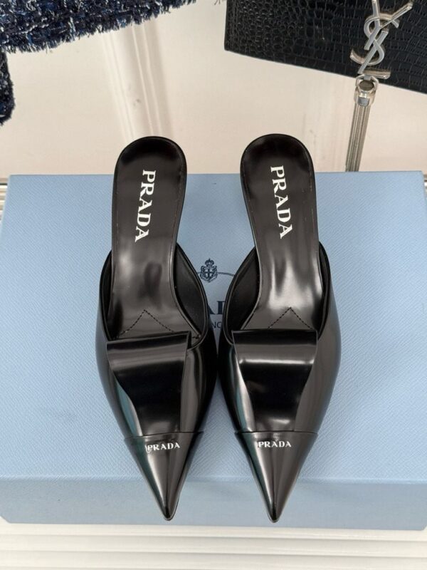 Prada Brushed Black Heel Mule - Image 5
