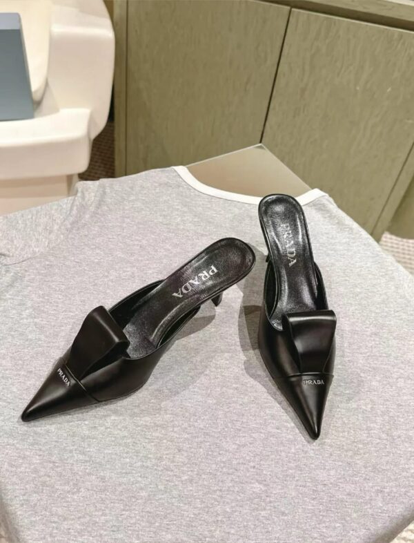 Prada Brushed Black Heel Mule - Image 6