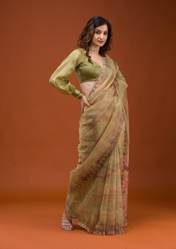 Soft Tabby Organza Printed Saree - Image 4