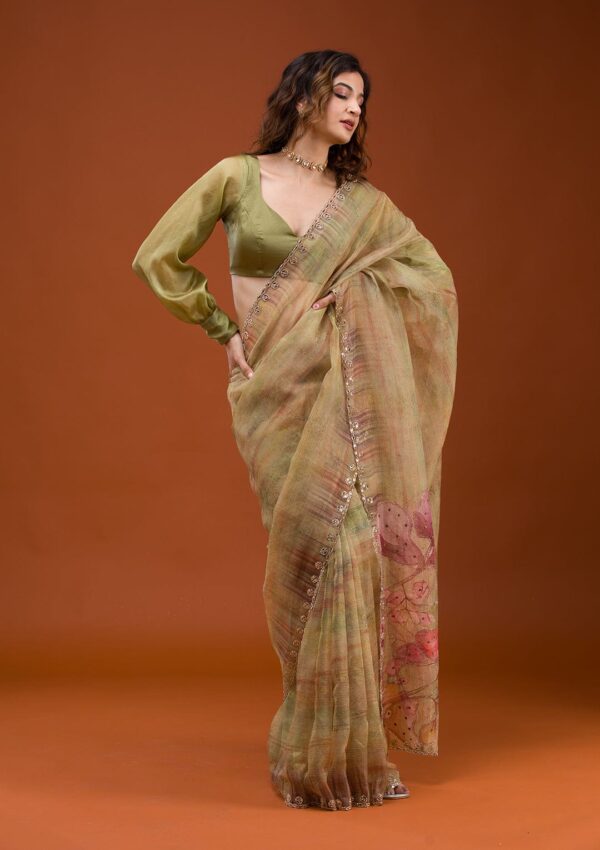 Soft Tabby Organza Printed Saree - Image 6